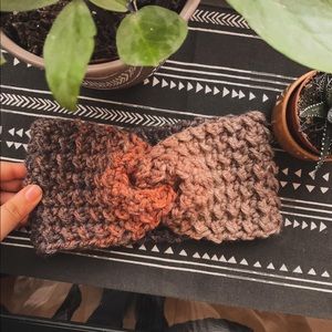 PINK SUNSET handmade crochet head warmer WOOL BLEND